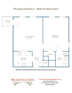 Branchlands independent living floorplan 1 bedroom - sample