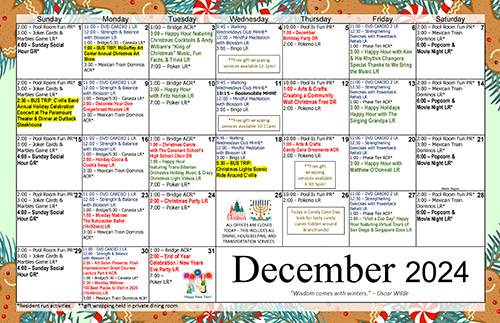 December 2024 IL activities calendar