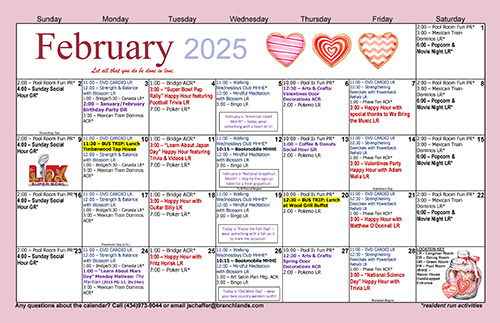 February 2025 Independent Living Activities Calendar