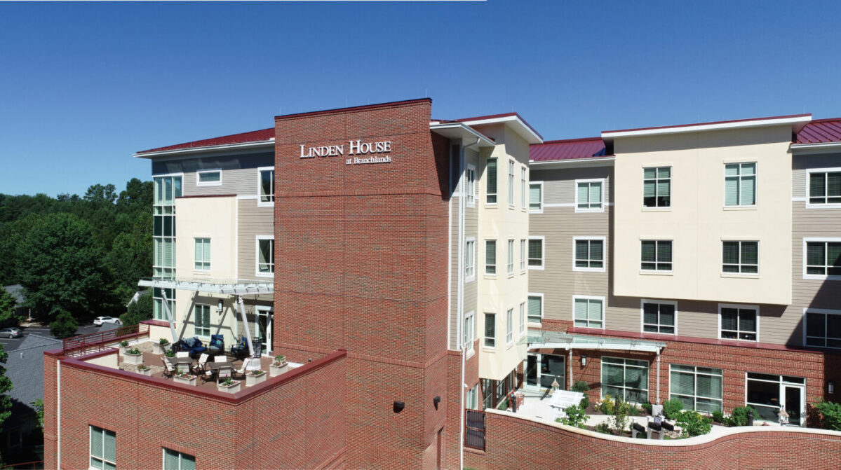 The exterior of Linden House Assisted Living, a senior living community.