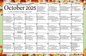 October Assisted Living Activities Calendar