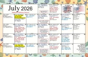 The Manor House July Activities Calendar